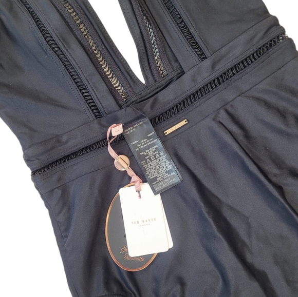 NWT Ted Baker Pointelle Deep V Plunge Swimsuit in Black 4 - Picture 5 of 11